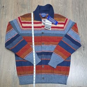 Pendleton Men's 100% Wool Cardigan in Blue, Red, and Gray